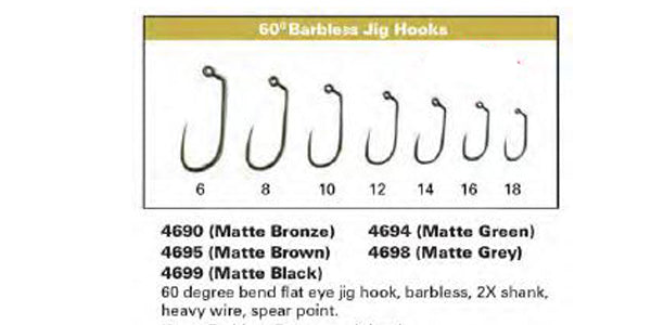 Daiichi 4699 Barbless 60 Degree Heavy Wire Jig - Matte Black, Fly Tying