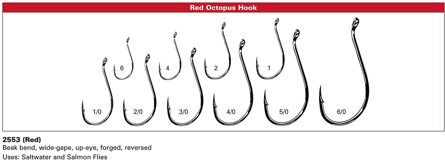 Gamakatsu Octopus Hook in High Quality Carbon Steel, Red, Size 2, 8-Pack