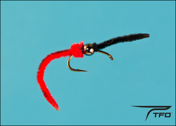 Beaded Worm Garden Hackle Black/Red Fly fishing nymph | TFO - Temple Fork Outfitters Canada