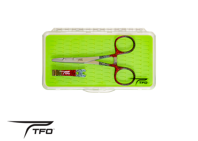 TFO Gift Box w/ Fish Print Nippers, Scissor Clamp & Lg Silicone Fly Box | TFO - Temple Fork Outfitters Canada